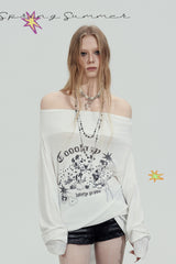 Graphic Off-Shoulder Loose Top