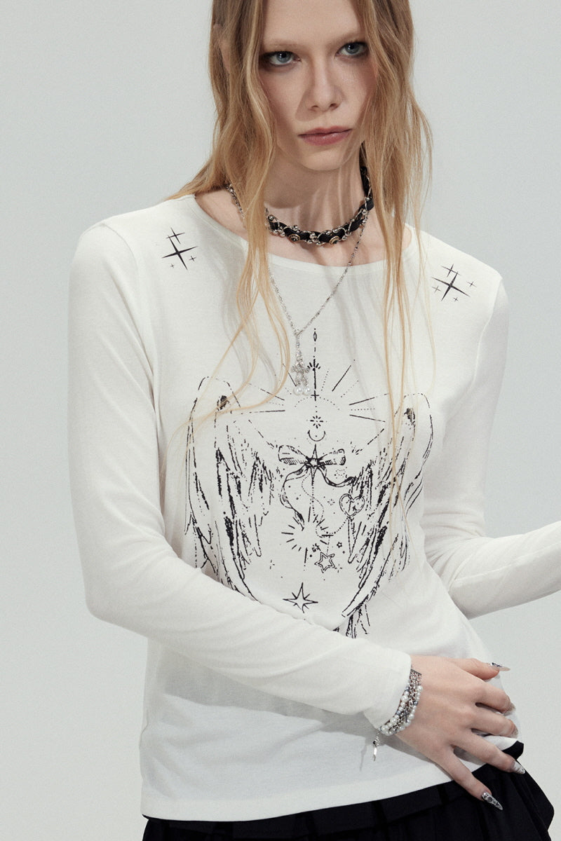 Wing Graphic Slim Top - White