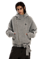 Urban Wool Tie-Belt Hoodie Jacket