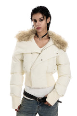 Ivory Frost Fur-Hooded Puffer Jacket