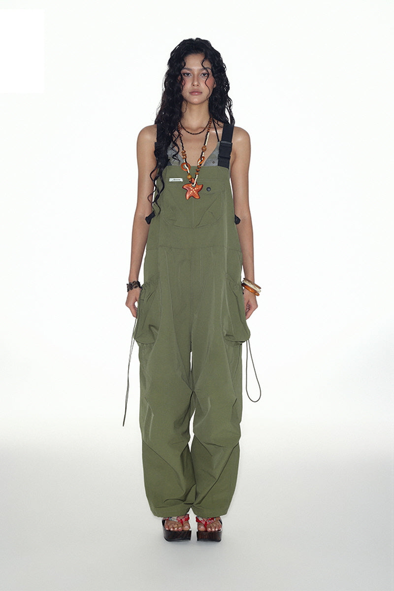 1NCN|"Jungle Roaming" design, soft cargo drawstring, adjustable bib pants, summer multi-pocket loose