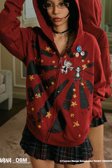NANA Starburst Graphic Zip-Up Hoodie - Red