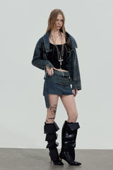 Double Belt Denim Mini Skirt