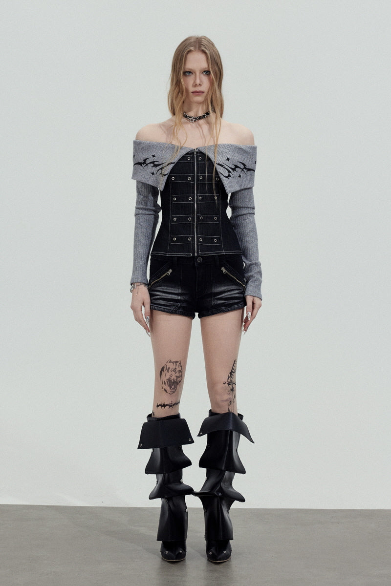 Tribal Corset Off-Shoulder Top