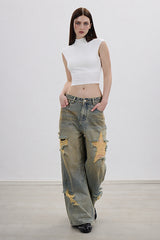 Distressed Vintage Straight Denim Pants