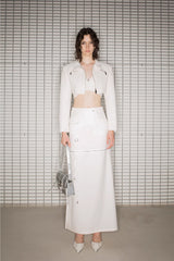 Cropped Leather Jacket with Waist Seal Two-Piece Set White