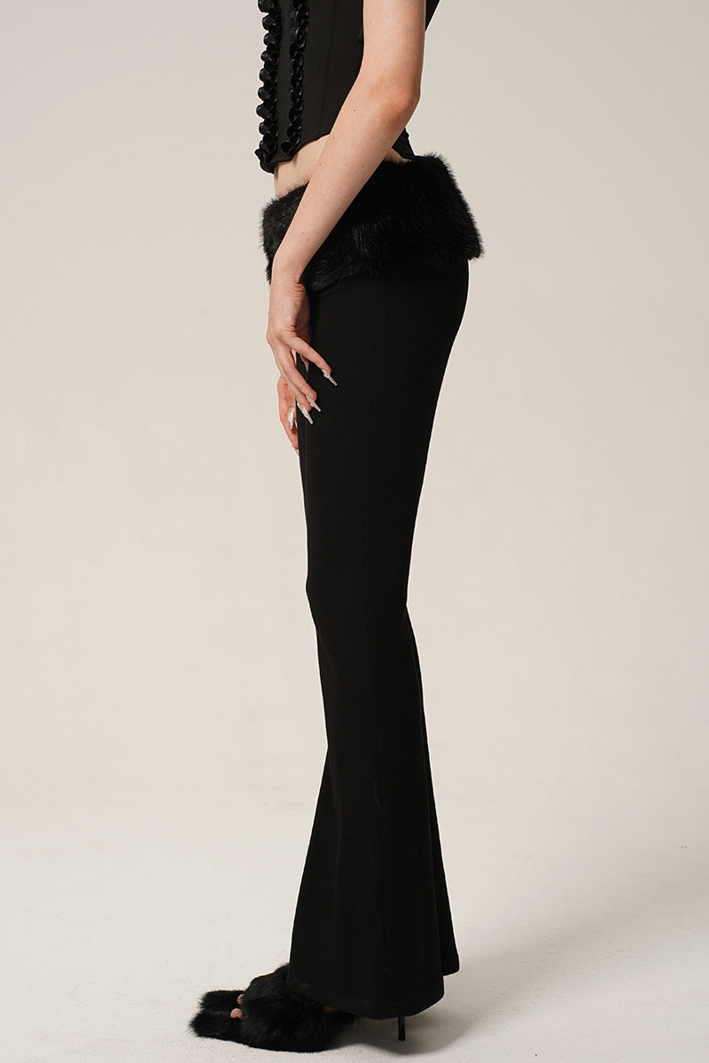 Velvet Edge Corset & Fur-Trim Flare Pants Set