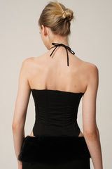 Velvet Edge Corset & Fur-Trim Flare Pants Set