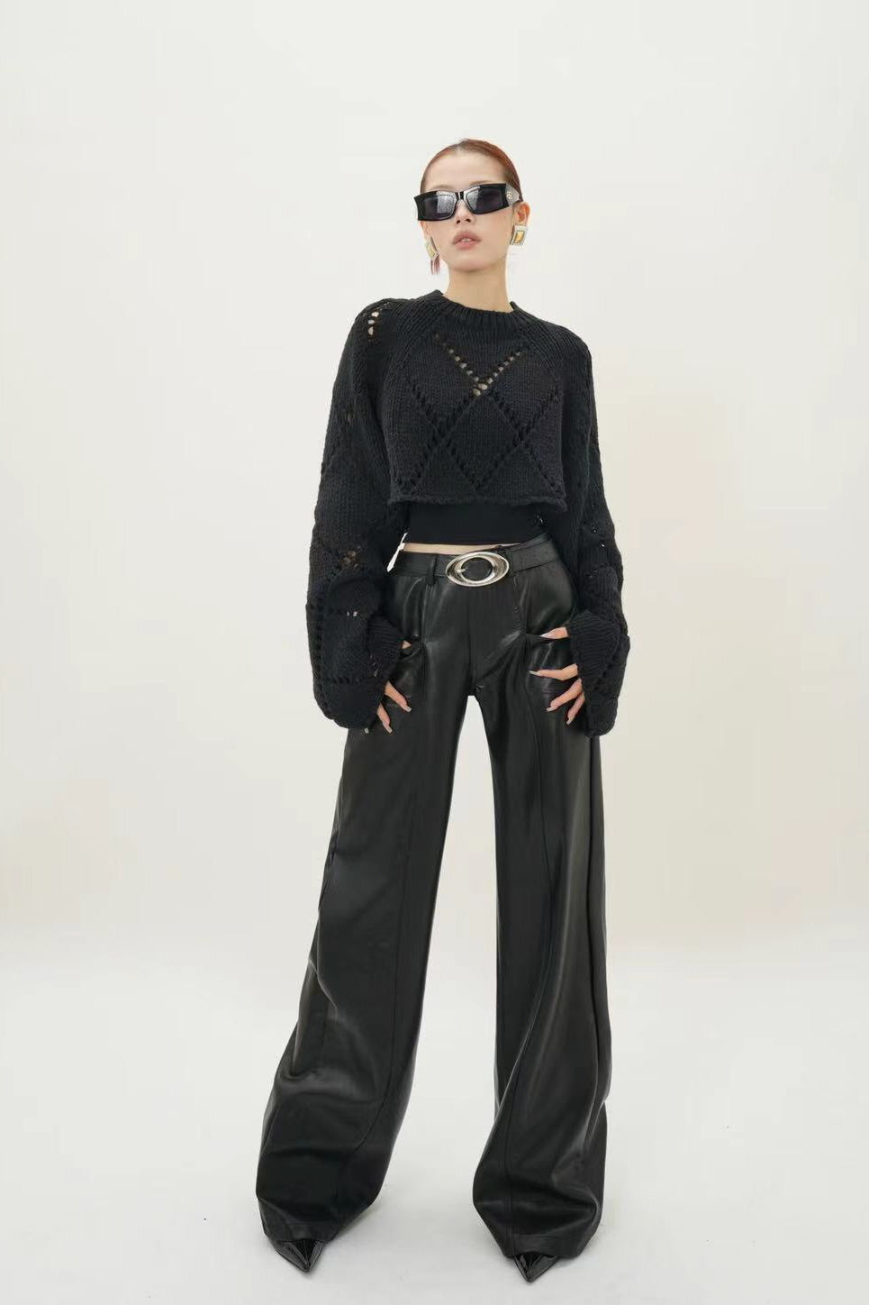 Urban Elegance Wide-Leg Leather Pants  Bold and Sleek Statement