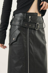 Midnight Edge Zipper Leather Skirt