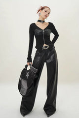 Urban Elegance Wide-Leg Leather Pants  Bold and Sleek Statement