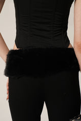 Velvet Edge Corset & Fur-Trim Flare Pants Set