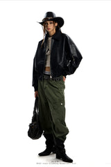 Rogue Flight Leather Bomber Jacket - Black