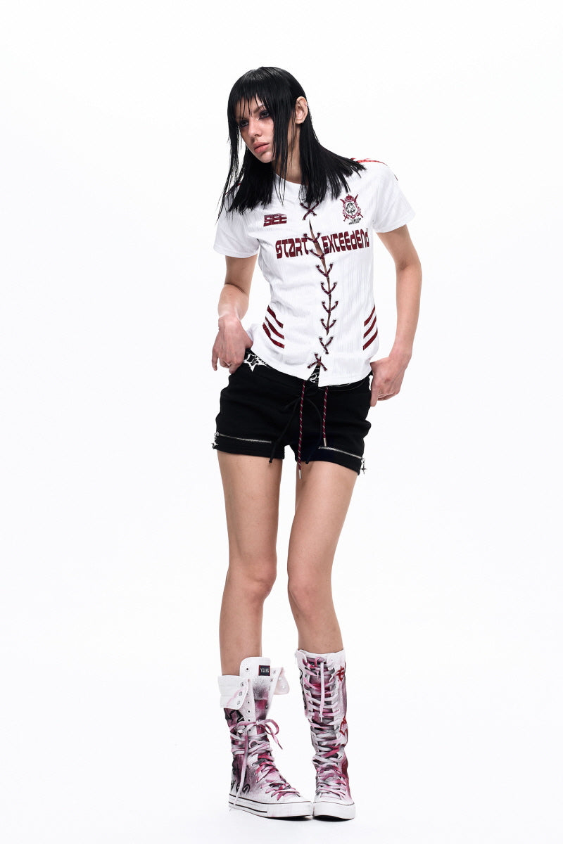 Lace-Up Jersey Slim T-Shirt