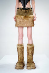 Faux Fur Trim Corduroy Mini Skirt