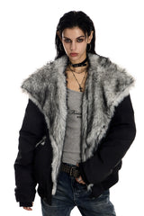 Frost Fade Fur-Collar Jacket - Black