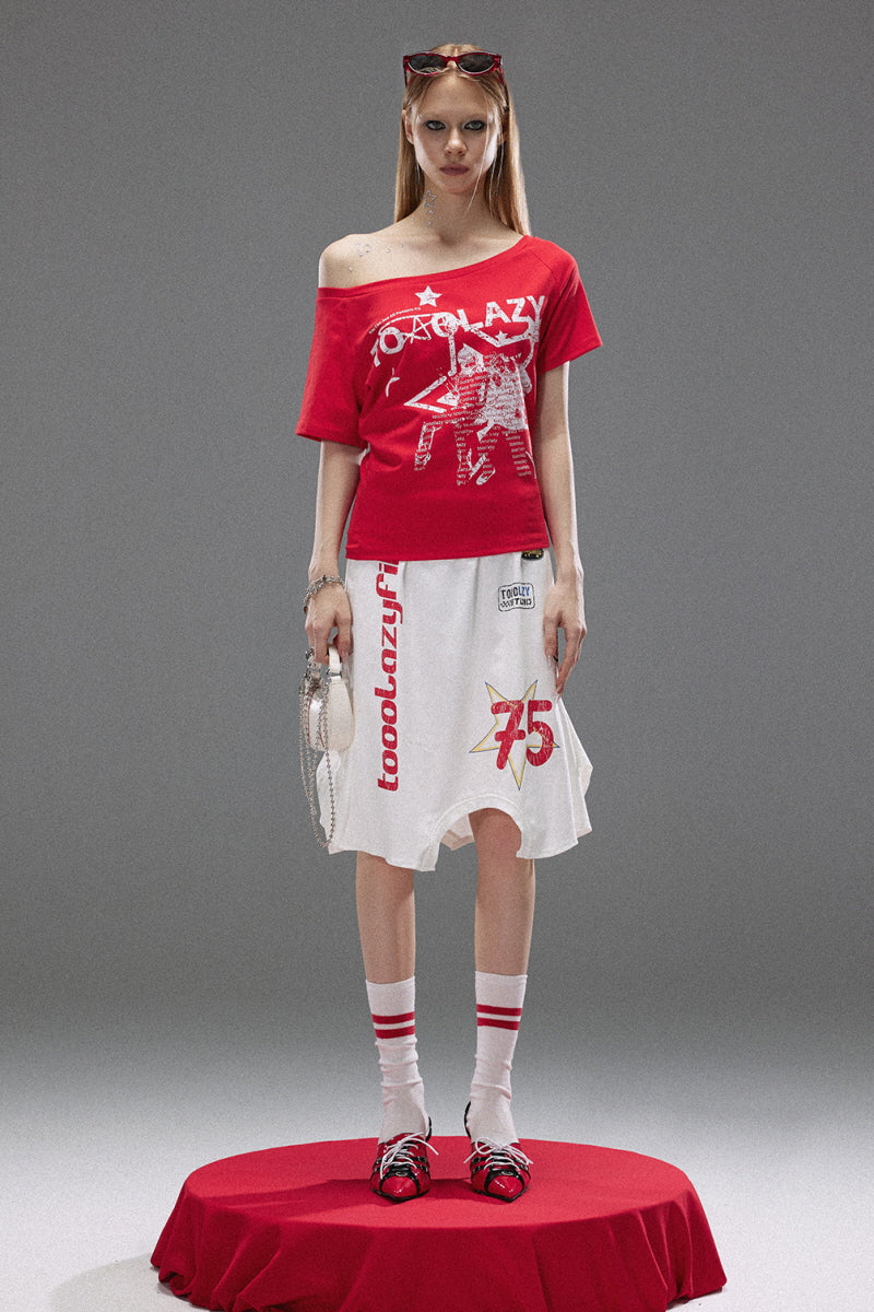 Star Riot Off-Shoulder Graphic Tee