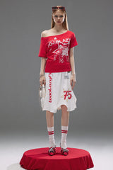 Star Riot Off-Shoulder Graphic Tee
