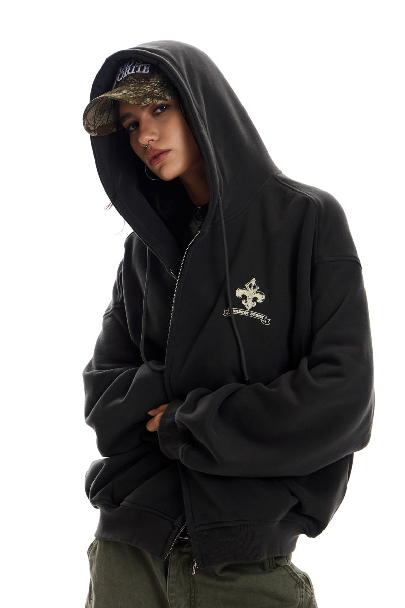 Gothic Emblem Oversized Zip Hoodie