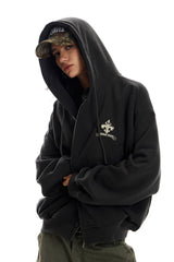 Gothic Emblem Oversized Zip Hoodie