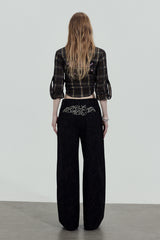 Dark Plaid Cropped Slim Shirt