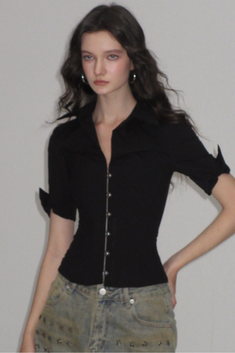 Corset-Fit Short Sleeve Shirt