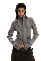 Cross-Stitch Slim Zip Knit Jacket