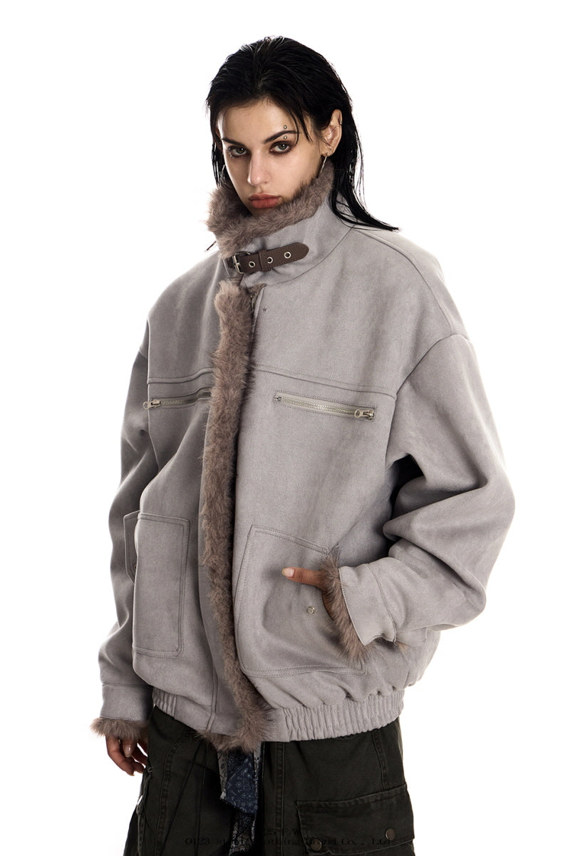 Ash Veil Fur-Trim Suede Jacket