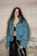 Cropped Denim Down Puffer Jacket