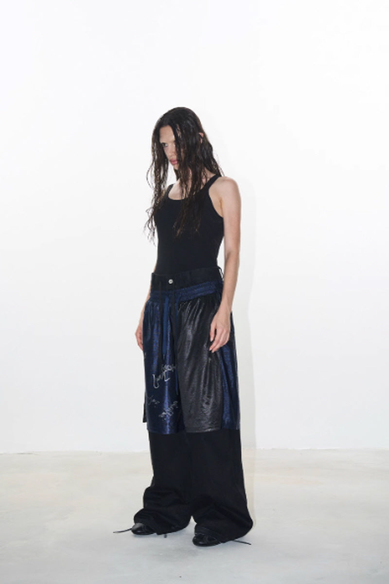 Urban Graffiti Panelled Wide-Leg Pants