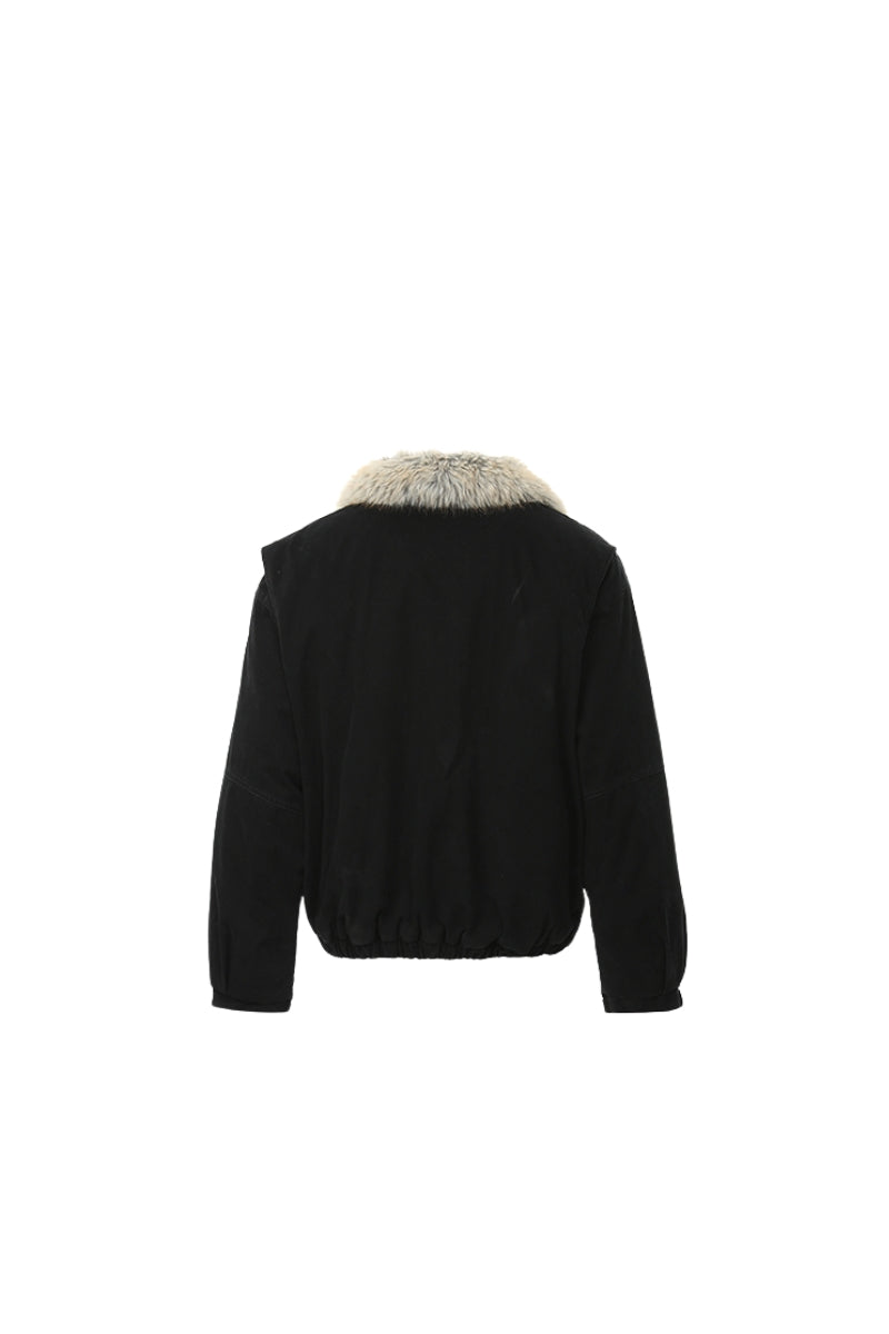 Feral City Fur-Collar Jacket - Black