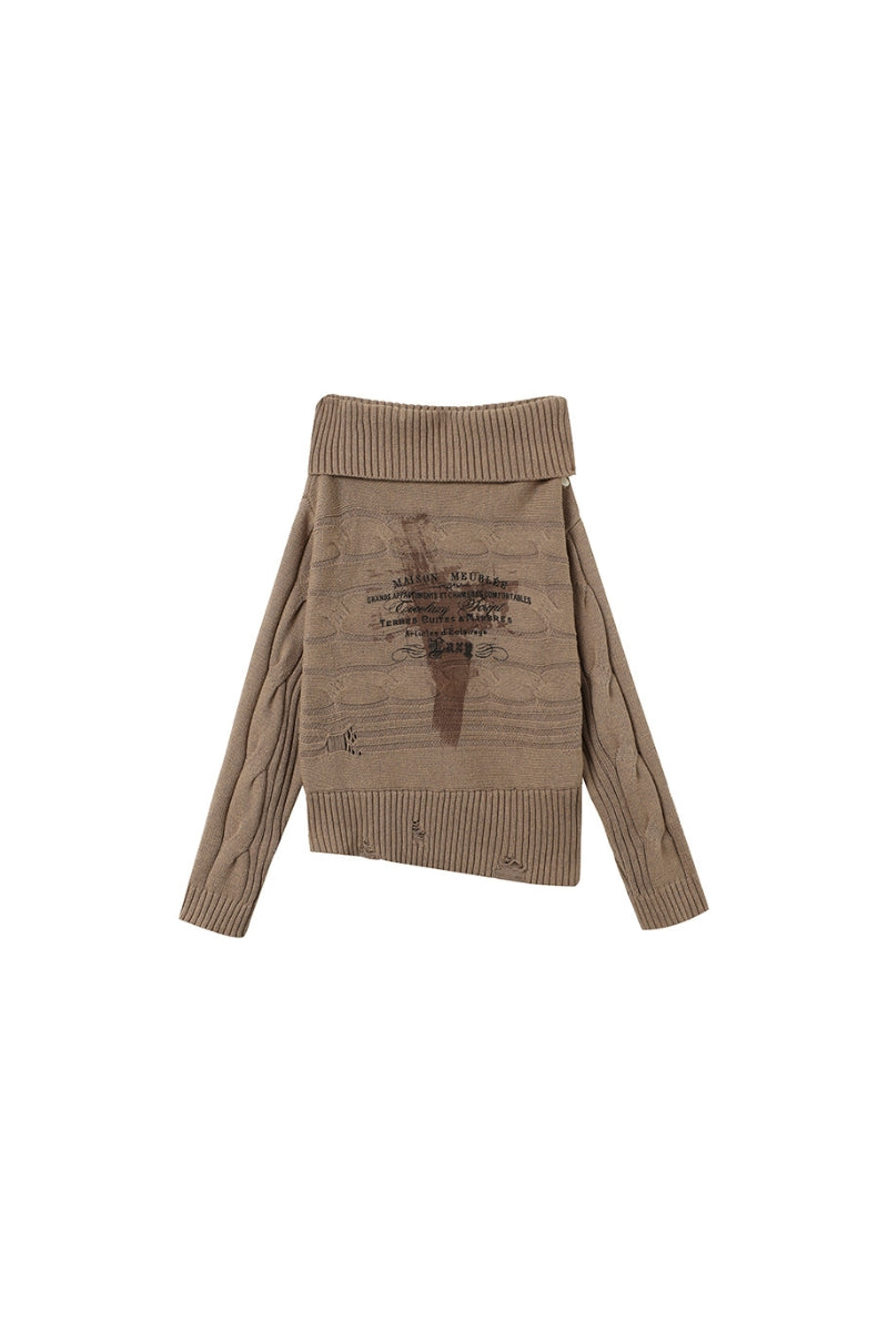 Khaki Rebel Off-Shoulder Knit Sweater