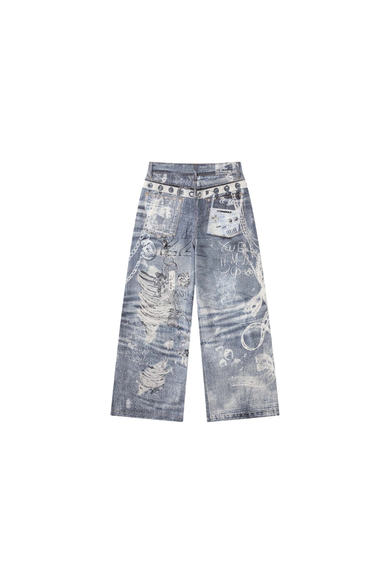 Graffiti Fade Wide-Leg Jeans