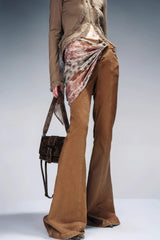 Velvet Whisper Layered Bootcut Pants (Including Silk Scarf) - Brown