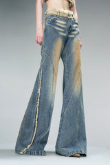 Raw Charm Distressed Wide-Leg Denim Pants