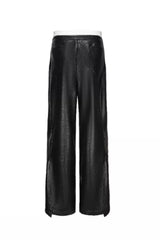 Wide-Leg Leather Pants with Upgraded Fabric Details