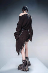 Bohemian Spirit Asymmetrical Fringe Sweater-Gray