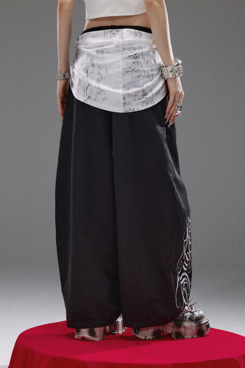 Graffiti Flow Wide Pants  - Black
