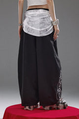 Graffiti Flow Wide Pants  - Black