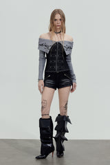 Tribal Corset Off-Shoulder Top