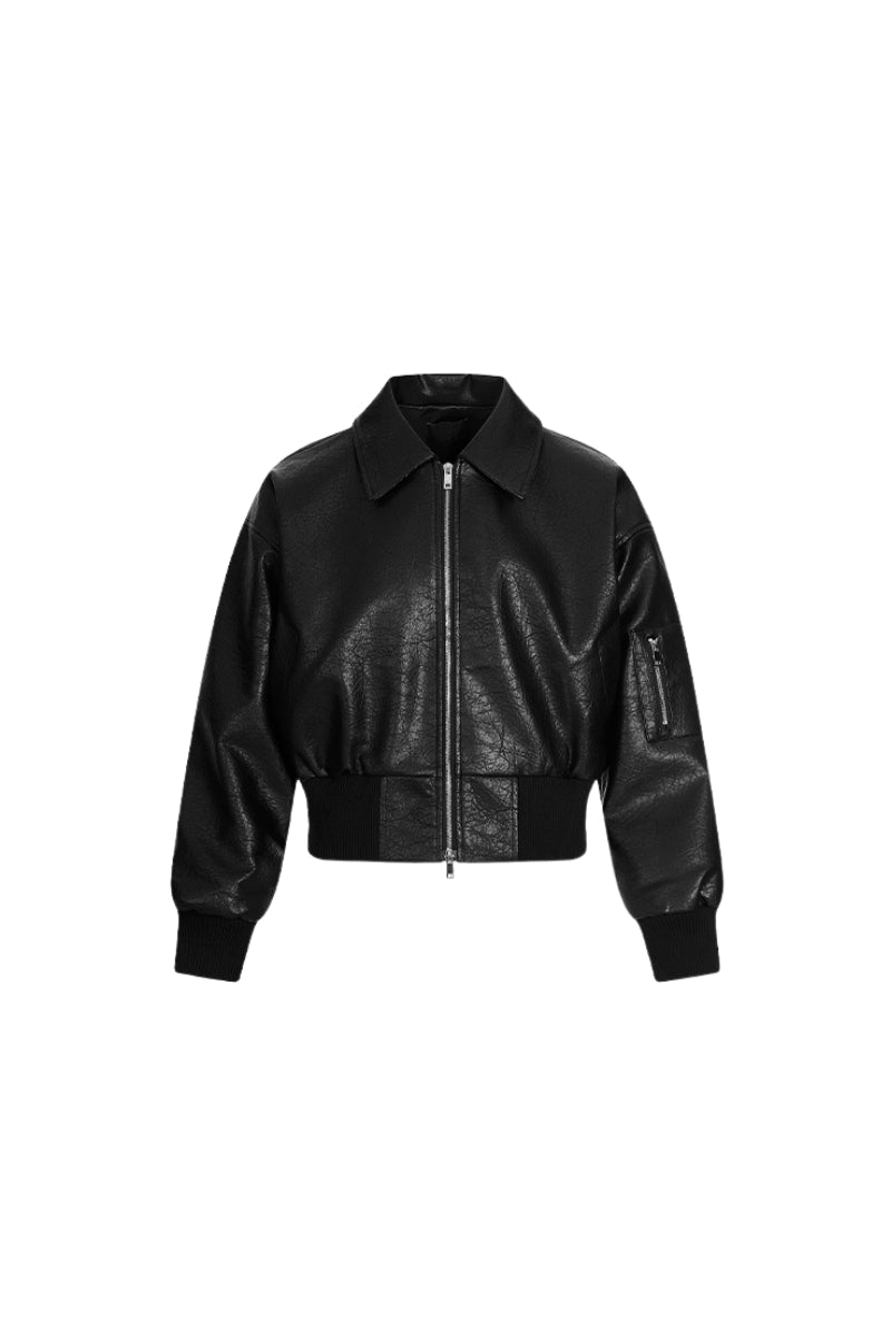 Rogue Flight Leather Bomber Jacket - Black