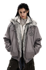 Shadow Crest Faux-Fur Suede Bomber Jacket - Gray