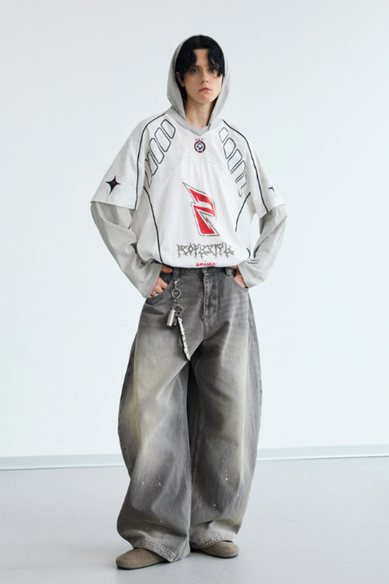 Vintage Grey Wide-Leg Denim Pants