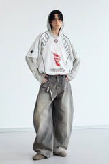 Vintage Grey Wide-Leg Denim Pants