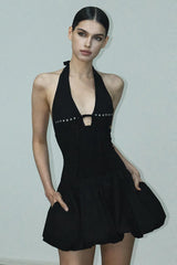 Studded Halter Mini Dress