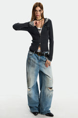 Plaid Edge Knit Zip Hoodie