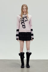 Grunge Print Cropped Zip Hoodie