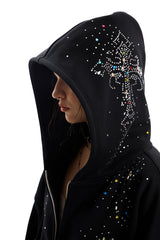 Starlit Chaos Rhinestone Zip Hoodie