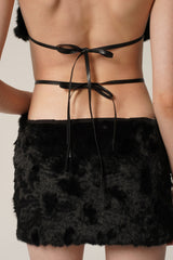 Black Faux Fur Zipper Mini Dress