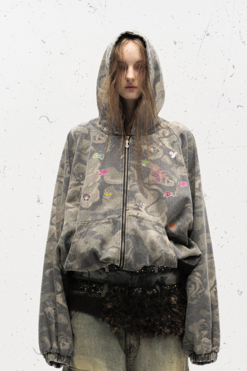 Graffiti Camo Hooded Zip Jacket
